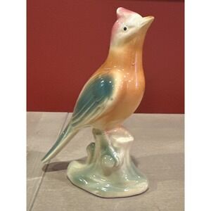 VIntage Porcelain Red Crested Bird Figurine Royal Copley 6.25"